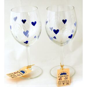 Svatební sklenice víno sada - modré srdíčka