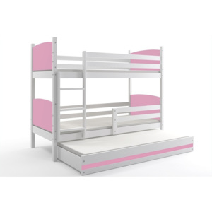 Patrová postel BRENEN 3 + matrace + rošt ZDARMA, 80x190, bílý, růžová