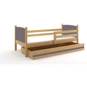 Dětská postel BRENEN + matrace + rošt ZDARMA, 90x200, borovice, grafitová