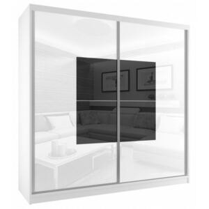 Luxusní šatní skříň s posuvnými skleněnými dveřmi šířka 200 cm - výběr barevných kombinací bílý korpus 146