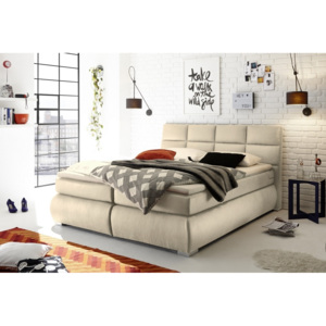 Manželská postel 180x200 cm čalouněná béžovou látkou s úložným prostorem a matrací KN1128