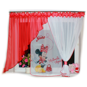 Dětská voálová hotová záclona Miranda 400x150cm Minnie Mouse červená