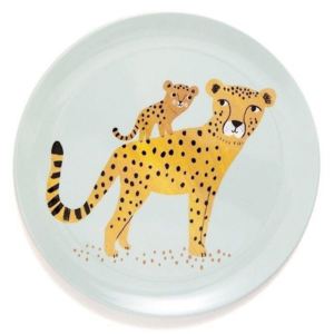 Dětský melaminový talíř Leopard Aqua
