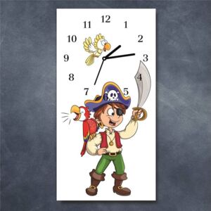 E-shop24, 60x30 cm, HnnD129801417 Nástěnné hodiny obrazové na skle dětské - Pirát
