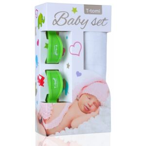 T-TOMI Accessories s.r.o. Baby set - bambusová osuška white / bílá + kočárkový kolíček green / zelená