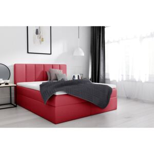 Stylová manželská postel Sven s úložným prostorem červená eko kůže 160 x 200 + topper