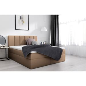 Elegantní manželská postel Sven s úložným prostorem hnědá eko kůže 180 x 200 + topper