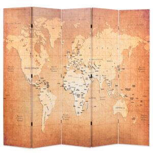 Skládací paraván 200 x 180 cm mapa světa žlutý