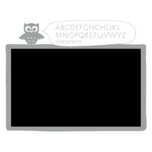 Černá nalepovací tabule sova Barva: černá 070, Druhá barva: šedá 074, Rozměr: Celý motiv 108x86, z toho samotná tabule 100x62 cm