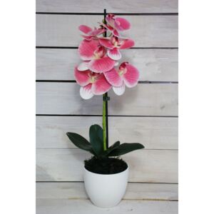 Umělá orchidej v květináči - růžovo-bílá (v. 51,5 cm)