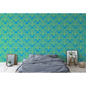 GLIX Fototapeta - Floral Pattern Green And Blue Vliesová tapeta - 250x104 cm