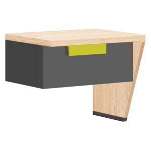 Noční stolek - WOW 12 (pravý), grafit/zelená/dub nagano