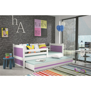 Dětská postel FIONA 2 + matrace + rošt ZDARMA, 90x200 cm, bílý, fialová