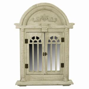 Dřevěná okenice se zrcadlem MSL1089GR - šedá (47x8x63cm) venkovský stylu