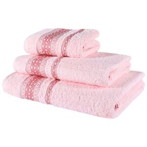 EMI Sada 3 kusů bavlněných osušek a ručníku Rosa světle růžová 50x90,70x140,90x165