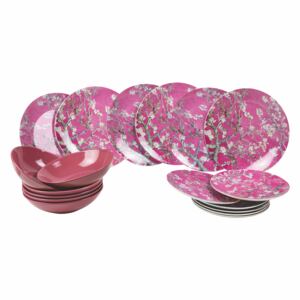 VILLA D’ESTE HOME Servis talířů Japanese Dream 18 kusů, růžová, dekor květy