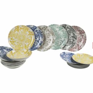 VILLA D’ESTE HOME Servis talířů Classic Nouveau 18 kusů, pastelové barvy, dekor anglické zdobení