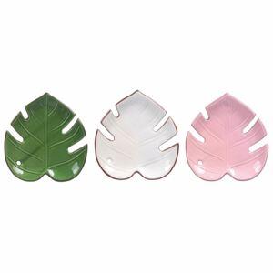 VILLA D’ESTE HOME Set designových dezertních talířů ve tvaru listů Tropical 3 kusů, zelená/bílá/růžová