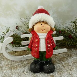 Vánoční figurka zimního dítěte s červenou čepicí- HOLKA- 22 cm