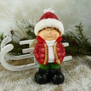 Vánoční figurka zimního dítěte s červenou čepicí- KLUK- 22 cm