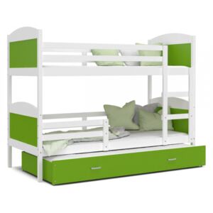 Patrová postel MATOUŠ pro 3 osoby s přistýlkou (Bílá), Zelená