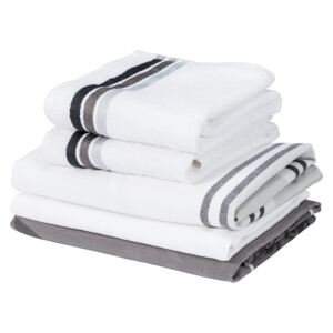 MERADISO® Sada kuchyňských utěrek a ručníků, 5 kus (šedá/bílá)