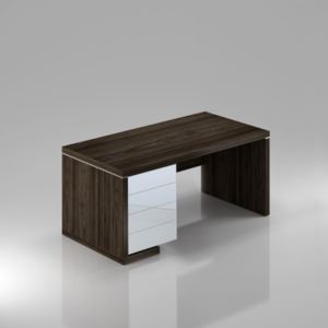 Stůl Lineart levý 180 x 85 cm + kontejner a krycí panel jilm tmavý / bílá