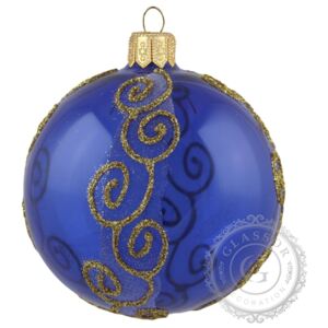 Skleněné vánoční ozdoby - koule modrá, dekor 8cm