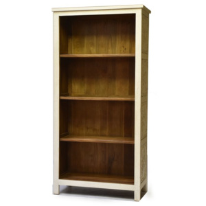 Knihovna z mangového dřeva, bílá patina, ruční řezby, 95x42x192cm