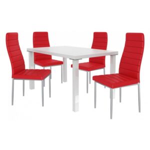 Moderní jídelní stůl se židlemi 4 + 1 SISA 05 Bílá - Červená