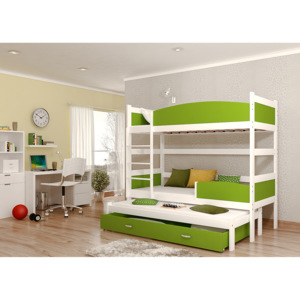 Dětská patrová postel SWING3 + rošt + matrace ZDARMA, 190x90, bílý/zelený