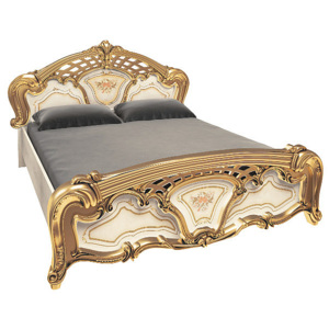 Manželská postel SAMSON + rošt, 180x200, radica béžová/zlatá