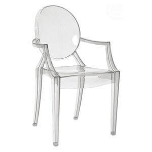 Designová židle Ghost s područkami, transparentní šedá