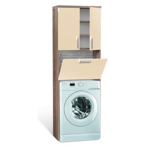 Vysoká koupelnová skříňka nad pračku K21 barva skříňky: dub sonoma tmavá, barva dvířek: jasmín lesk