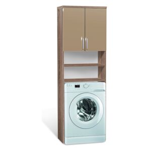 Vysoká koupelnová skříňka nad pračku K20 barva skříňky: dub sonoma tmavá, barva dvířek: capucino lesk