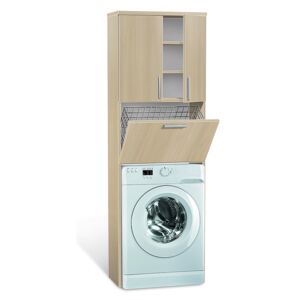 Vysoká koupelnová skříňka nad pračku K21 barva skříňky: dub sonoma tmavá, barva dvířek: akát lamino