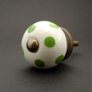 Keramická úchytka-Zelený puntík MALÁ Barva kovu: zlatá