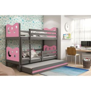 Patrová postel MIKO 3 + matrace + rošt ZDARMA, 80x160, grafit, růžová