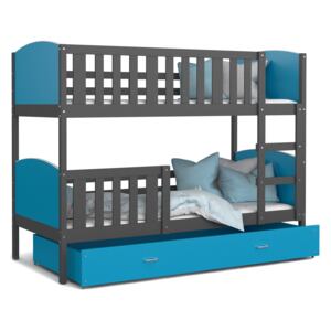Dětská patrová postel se šuplíkem TAMI Q - 160x80 cm - modro-šedá