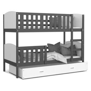 Dětská patrová postel se šuplíkem TAMI Q - 160x80 cm - bílo-šedá