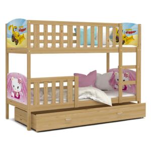 Dětská patrová postel se šuplíkem BAGR, HELLO KITTY... 160x80 cm - TAMI Q