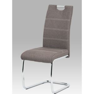 Autronic Jídelní židle, hnědá látka, bílé prošití, kov chrom HC-482 COF2
