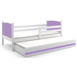 Dětská postel BRENEN 2 + matrace + rošt ZDARMA, 90x200, bílý,fialová