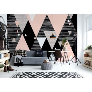 Fototapeta - Modern Geometric Triangles Pink And Black Design Vliesová tapeta - 206x275 cm