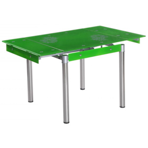 Krásný skleněný zelený jídelní stůl s chromovými nohami F1002