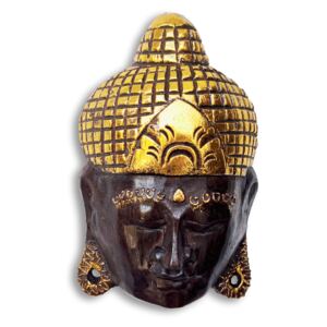 Dřevěné masky na zeď - Buddha hnědo zlatý