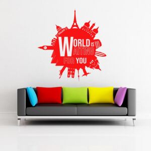 GLIX World is waiting for you - samolepka na zeď Červená 80x90 cm