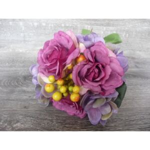 Kytice růže s hortenzií - fialová