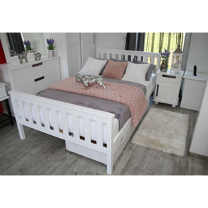 Manželská postel SWAG + rošt, 140x200, bílá