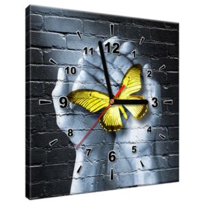 Tištěný obraz s hodinami Žlutý motýl v dlaních ZP2363A_1AI